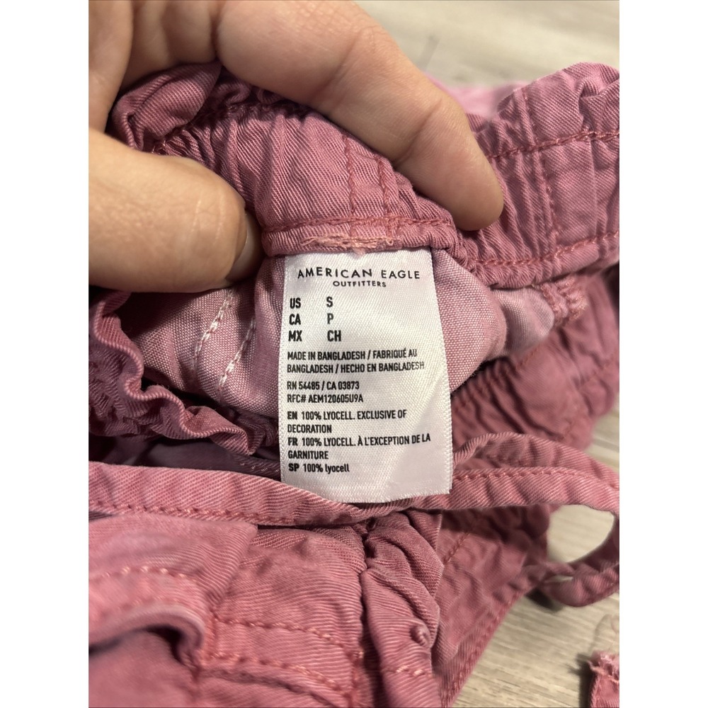 Women's S American Eagle Pull On Elastic Waist Drawstring Short Pink Floral - Picture 8 of 8